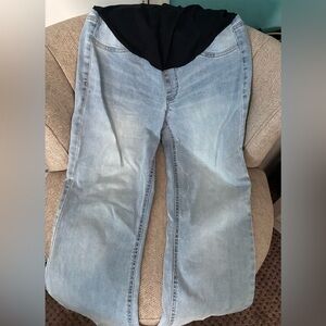 Light Blue Straight Leg Maternity Jeans with Black Panel